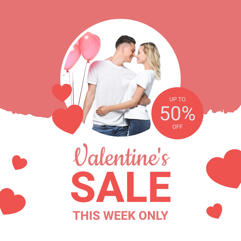 Valentine's Day Special Offer for Couples with Cute Lovers Instagram AD Tasarım Şablonu