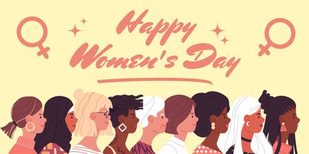 Dia Internacional da Mulher com diversas ilustrações de mulheres Twitter Modelo de Design