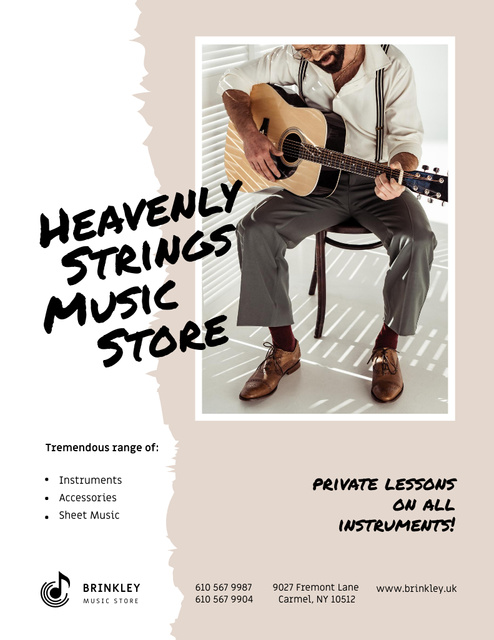 Certified Music Store And Musician Classes Offer Poster 8.5x11in Tasarım Şablonu