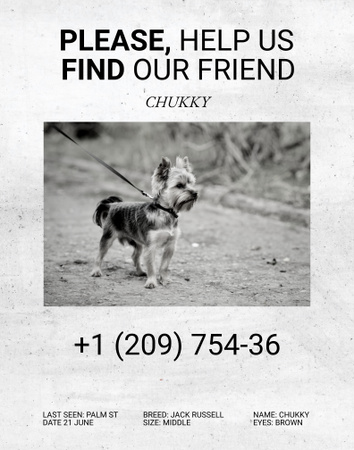 Black and White Ad of Missing Puppy Poster 22x28in – шаблон для дизайна
