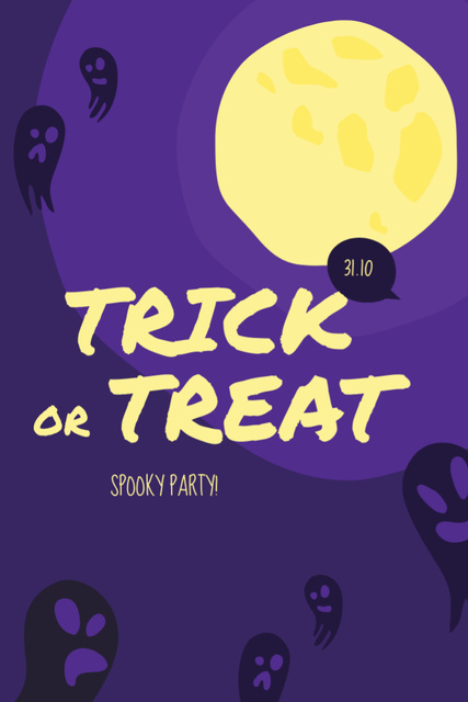 Halloween Spooky Party with Scary Ghosts and Moon Flyer 4x6in Design Template