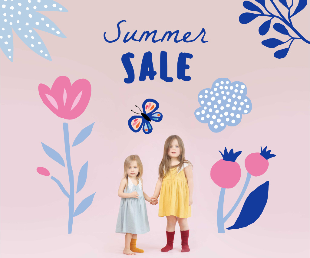 Summer Sale Announcement with Cute Little Girls Large Rectangle – шаблон для дизайну