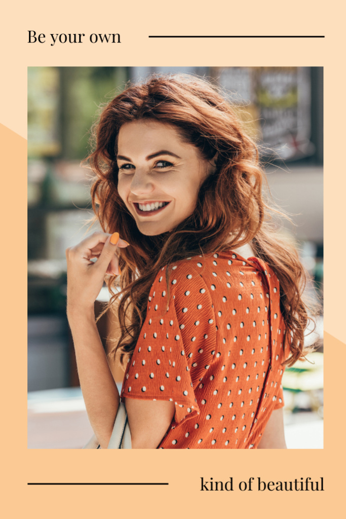 Layout with Young Smiling Woman Postcard 4x6in Vertical Design Template