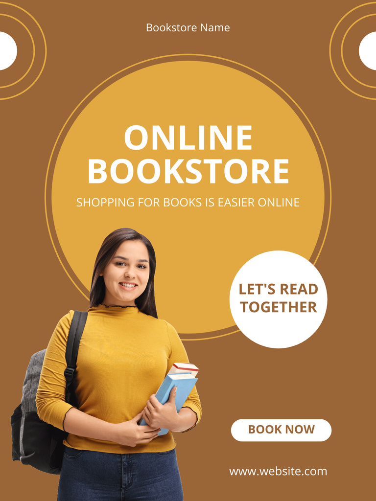 Online Bookstore's Ad with Young Woman Poster US Design Template