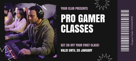 Pro Gamer Classes Voucher Coupon 3.75x8.25in Design Template
