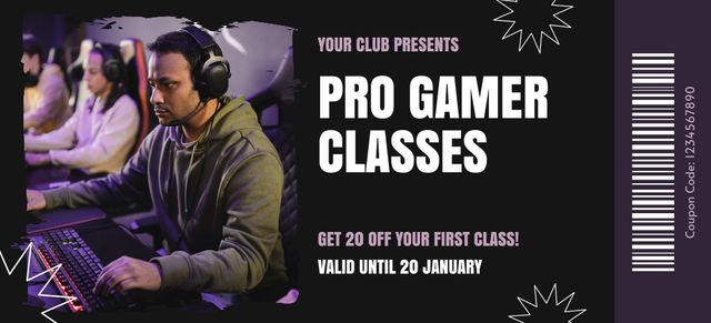Pro Gamer Classes Voucher Coupon 3.75x8.25inデザインテンプレート