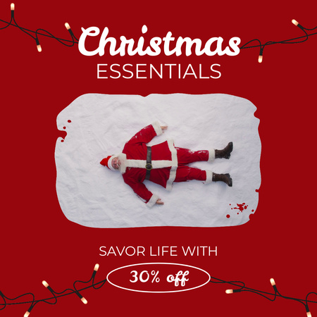 Sale on Christmas Holiday with Cute Santa laying on Snow Animated Post Design Template