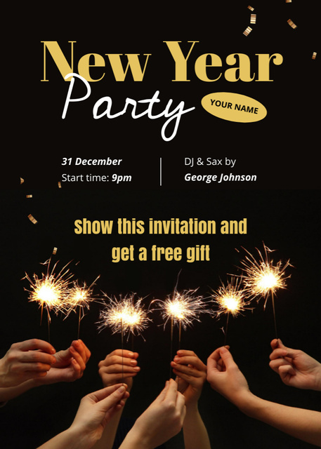 New Year Party Announcement with Sparklers Invitation Design Template
