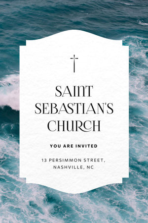 Christian Cross ve Mavi Deniz Dalgaları ile Kilise Davetiyesi Flyer 4x6in Tasarım Şablonu