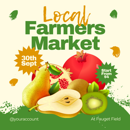 Ontwerpsjabloon van Instagram AD van Aankondiging van lokale boerenmarkt met vers fruit