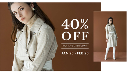 Fashion Sale with Woman in coat FB event cover Design Template