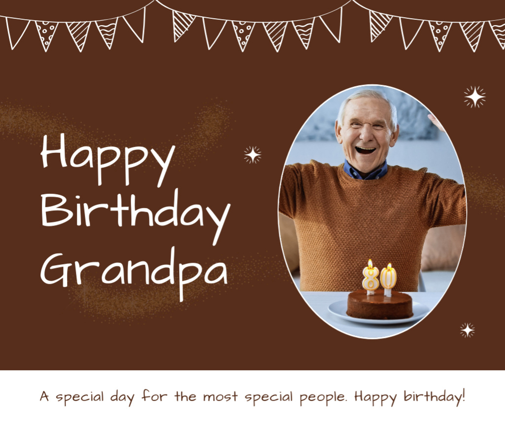 Happy Birthday Grandpa on Brown Facebook Tasarım Şablonu