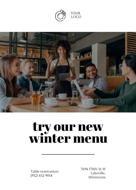 Ontwerpsjabloon van Postcard 5x7in Vertical van Offer of Special Winter Menu in Restaurant