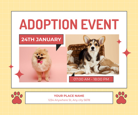 Alerta de evento de adoção de animais de estimação em amarelo Facebook Modelo de Design