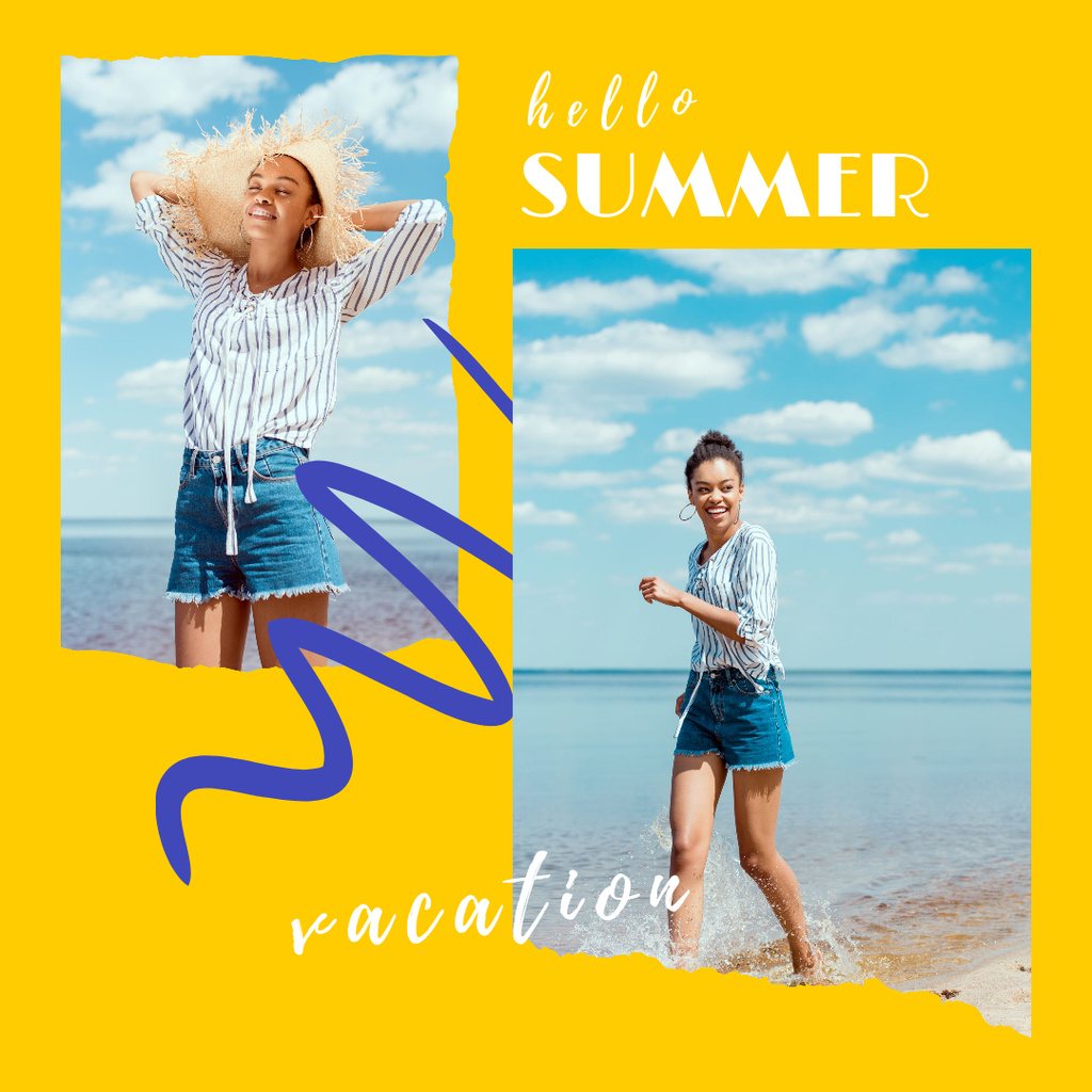 Happy Woman Enjoying Summer Instagram Design Template