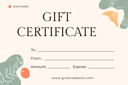 Special Offer with Bright Blots and Leaves Gift Certificate Design Template