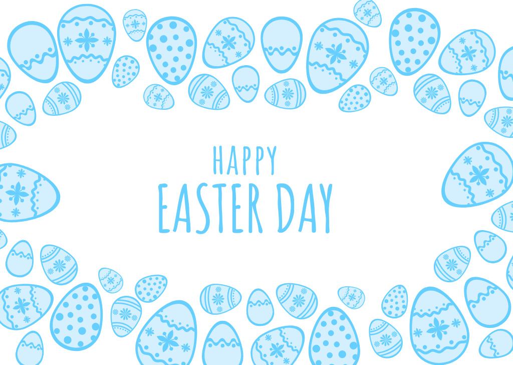 Easter Holiday Greeting with Illustration of Eggs in Blue Flyer A6 Horizontal – шаблон для дизайну
