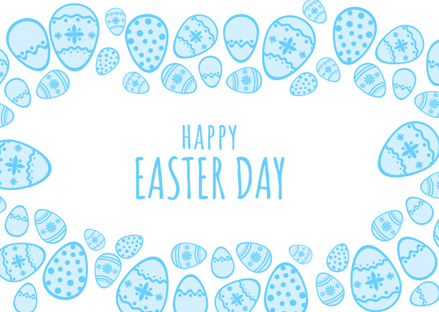 Easter Holiday Greeting with Illustration of Eggs in Blue Flyer A6 Horizontal Modelo de Design