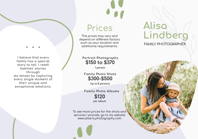 Designvorlage Best Family Photographer Offer für Brochure Din Large Z-fold