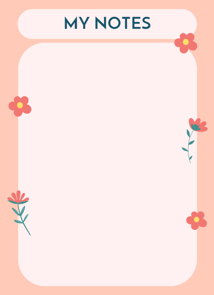 Personal Planner Sheet with Flowers Illustration Notepad 4x5.5in Tasarım Şablonu