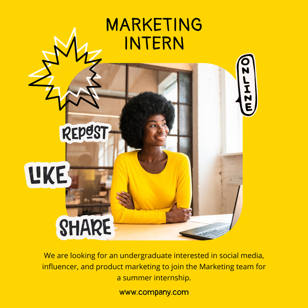 Job Training Announcement with African American Woman on Yellow Instagram Modelo de Design