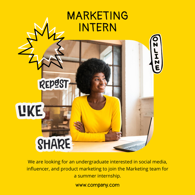 Szablon projektu Job Training Announcement with African American Woman on Yellow Instagram