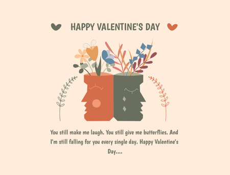 Happy Valentine's Day Greetings with Male and Female Profile Thank You Card 4.2x5.5in Design Template