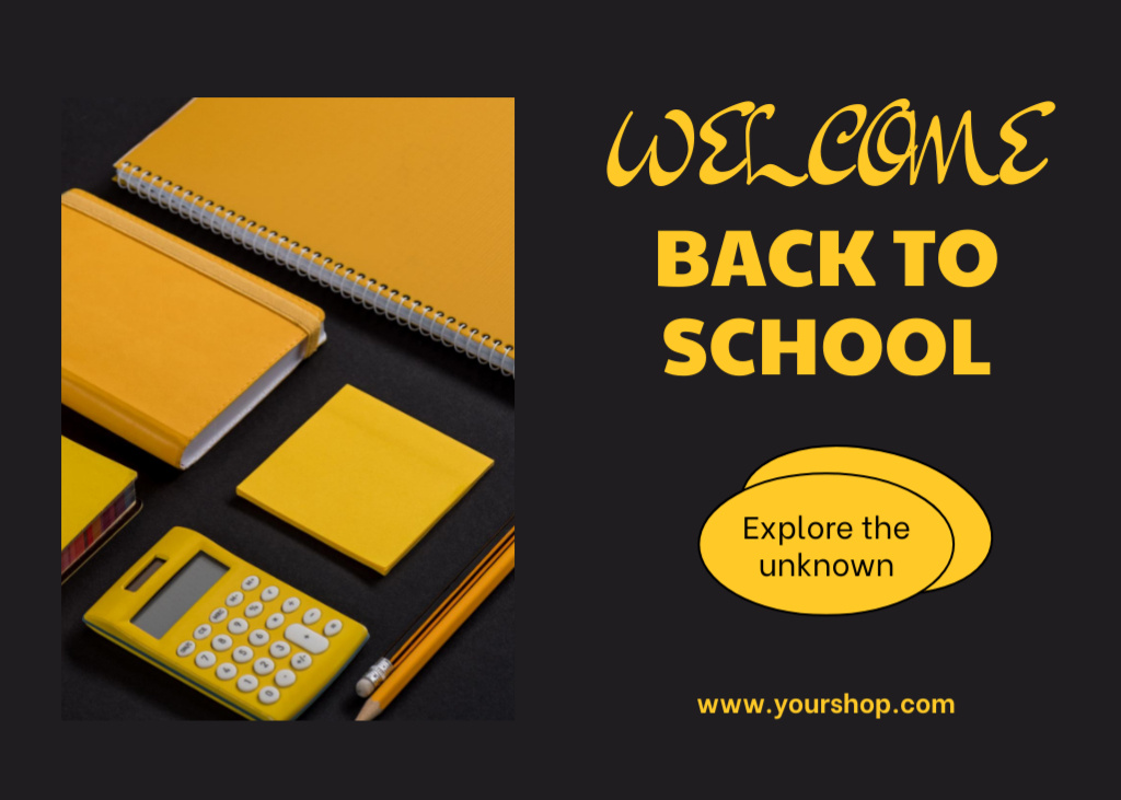 Plantilla de diseño de Welcome Back To School With Yellow Stationery Postcard 5x7in 