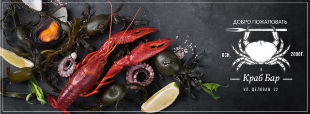 Designvorlage Bar Invitation with Fresh Seafood on Table für Facebook cover