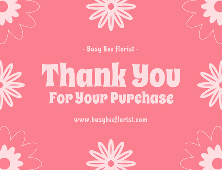 Template di design Grazie per il tuo acquisto Testo con semplici fiori rosa Thank You Card 5.5x4in Horizontal