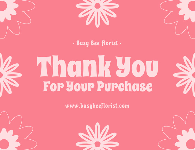 Thank You For Your Purchase Text with Simple Pink Flowers Thank You Card 5.5x4in Horizontal Design Template