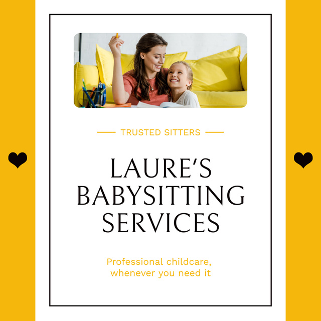 Advertisement for Babysitting Service with Hearts Instagram Design Template