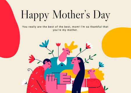 Mother's Day Greeting with Cute Family Card Modelo de Design