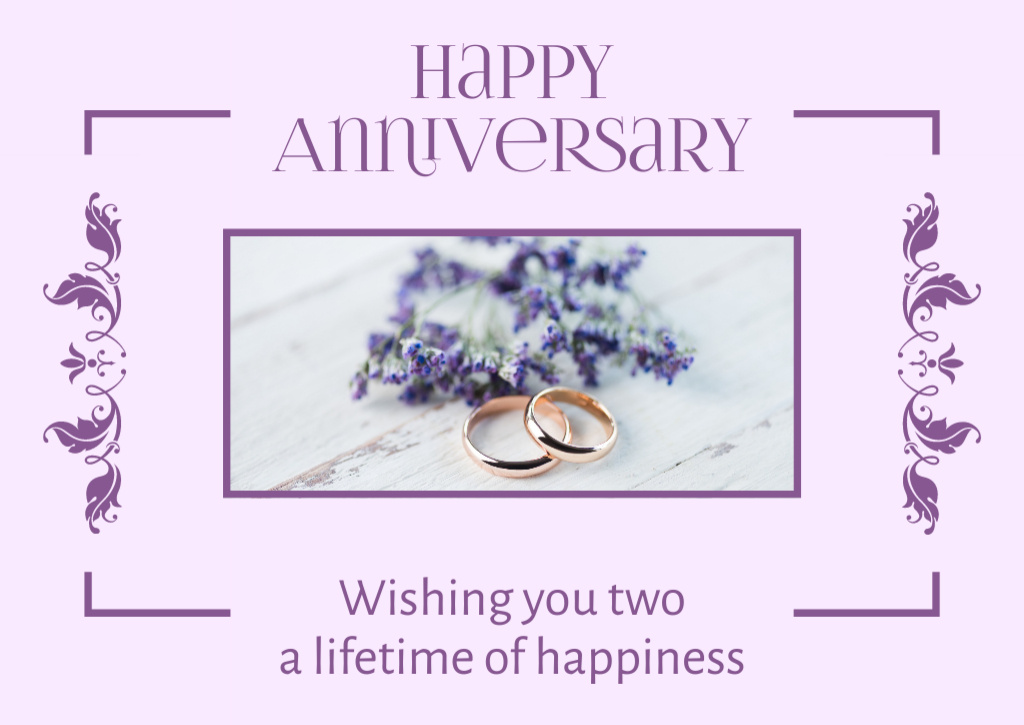 Plantilla de diseño de Wedding Rings with Lavender Sprig Card 