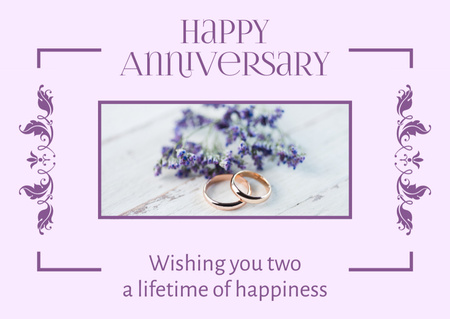 Wedding Rings with Lavender Sprig Card Design Template