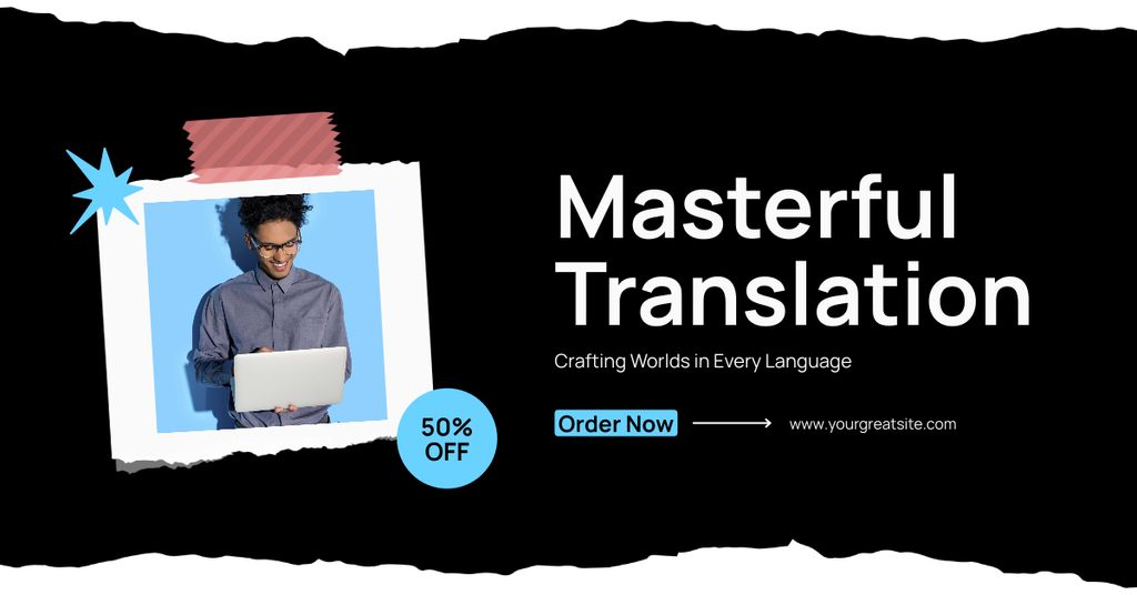 Ontwerpsjabloon van Facebook AD van Knowledgeable Translation Service With Discounts Offer