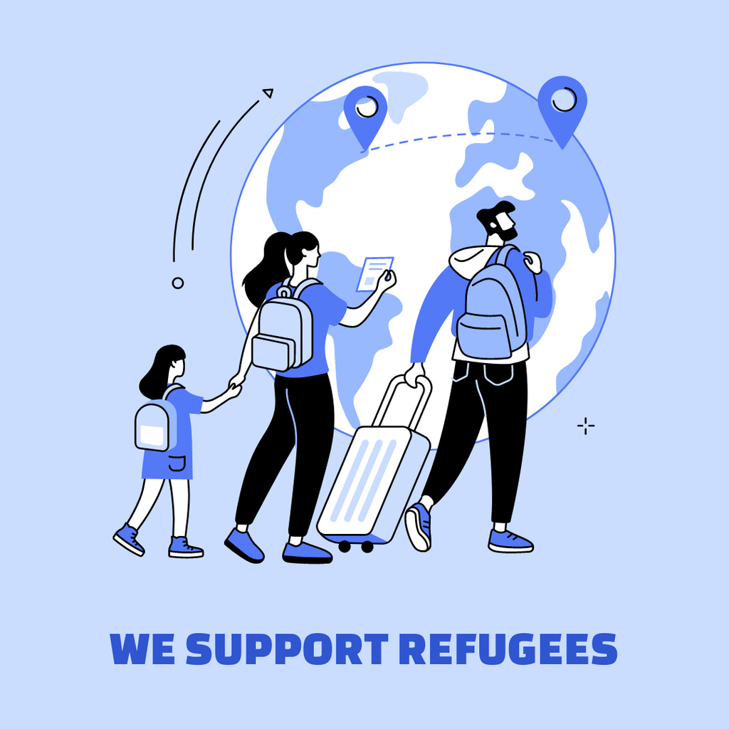 Help Ukrainian Refugees with Illustration of Family Instagram tervezősablon