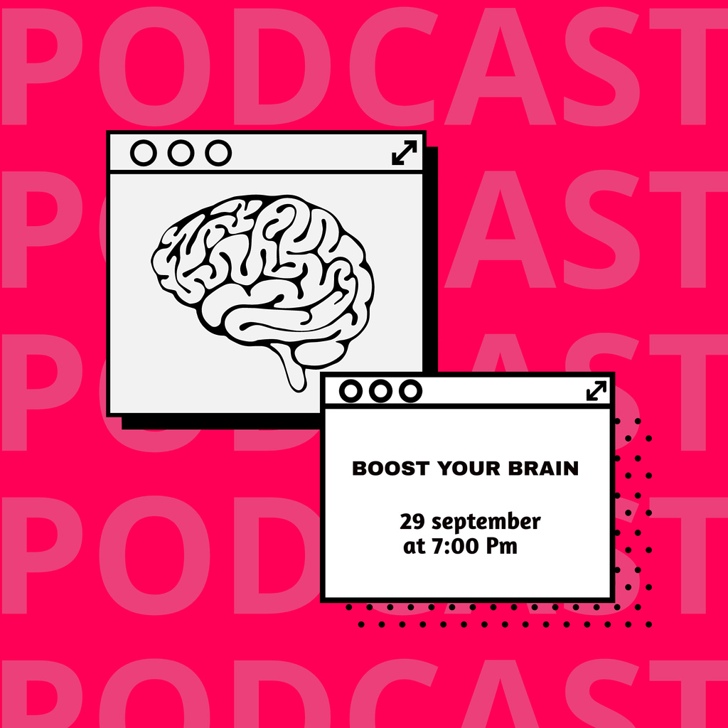 Designvorlage Educational Podcast Announcement with Brain Illustration für Podcast Cover