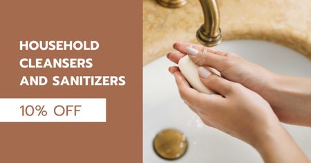 Plantilla de diseño de Oferta de descuento en desinfectantes con lavado de manos Facebook AD 