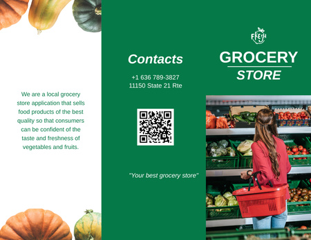 Plantilla de diseño de Tienda de comestibles local con aplicación y código QR Brochure 8.5x11in 