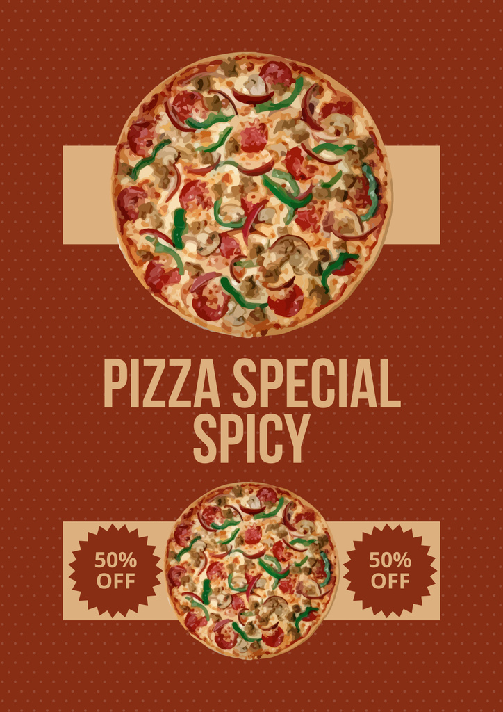 Designvorlage Special Discount Offer for Delicious Spicy Pizza für Poster