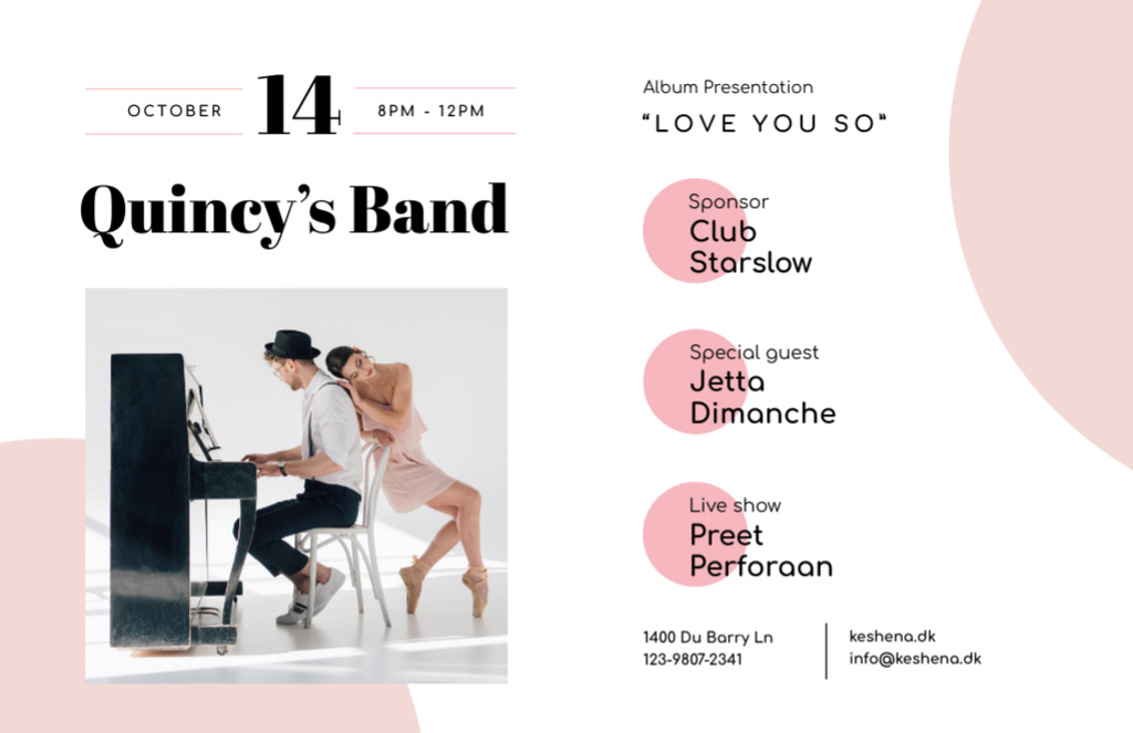 Unforgettable Band Concert With Pianist And Dancer Flyer 5.5x8.5in Horizontalデザインテンプレート