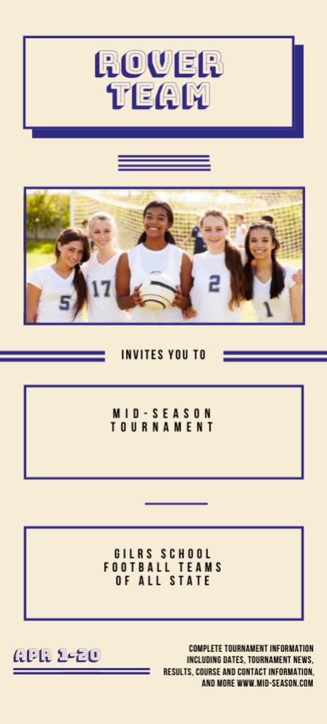 Football Tournament for Girls Announcement Invitation 9.5x21cm – шаблон для дизайна