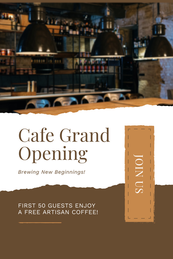Platilla de diseño Cafe Grand Opening With Free Artisan Coffee Drink Pinterest