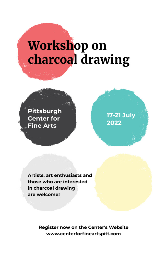 Platilla de diseño Charcoal Drawing Workshop Ad with Colorful Spots Invitation 4.6x7.2in