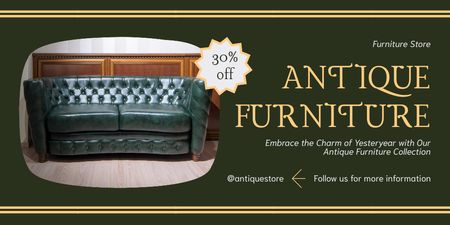 Antique Furniture Pieces Store With Discount Offer In Green Twitter Design Template