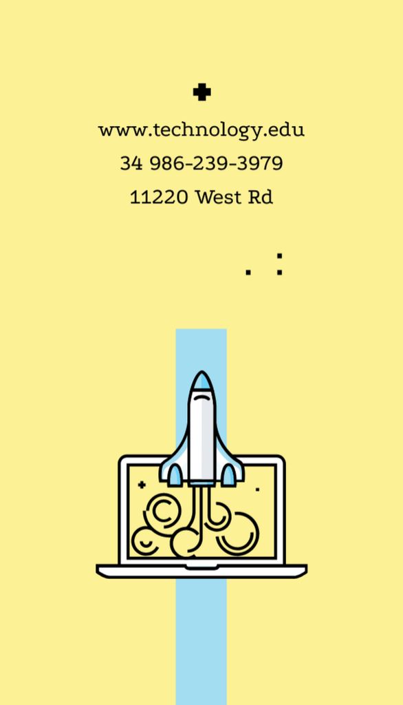 Technology School with Rocket Launching from Laptop Business Card US Vertical Modelo de Design