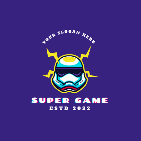 Super Game with Video Game Character Logo Design Template