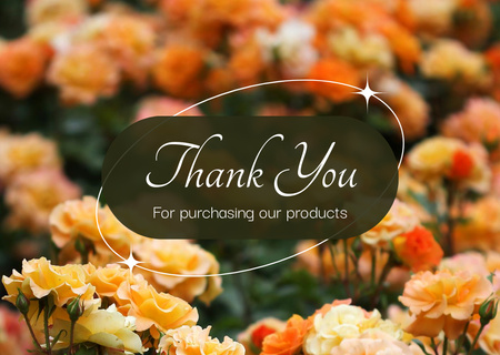 Thank You Message with Branches of Orange Roses Card Design Template