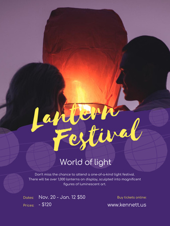 Plantilla de diseño de Festival de los faroles con pareja con Sky Lantern Poster US 